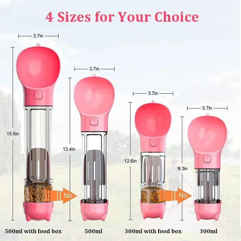 3-in-1 Portable Pet Water Bottle, Food Feeder & Poop Bag Dispenser – Leak-Proof Travel Bottle for Dogs & Cats