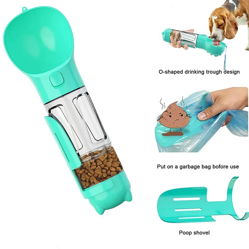 3-in-1 Portable Pet Water Bottle, Food Feeder & Poop Bag Dispenser – Leak-Proof Travel Bottle for Dogs & Cats