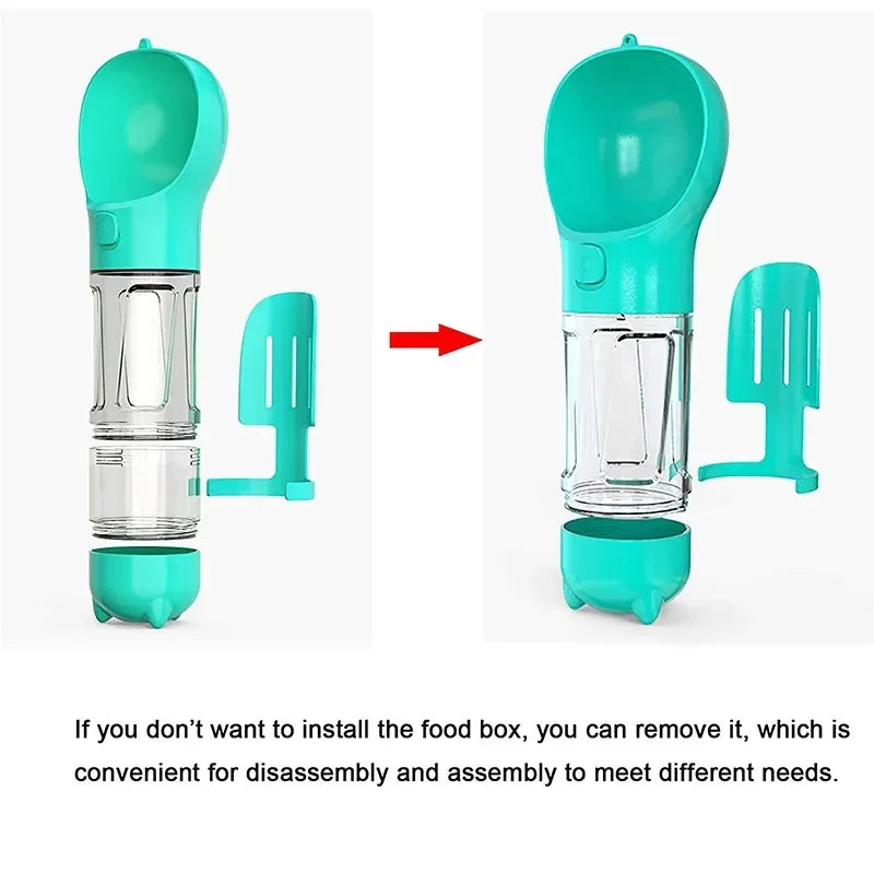 3-in-1 Portable Pet Water Bottle, Food Feeder & Poop Bag Dispenser – Leak-Proof Travel Bottle for Dogs & Cats